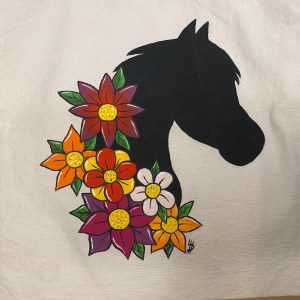 Tote bag cheval fleuri