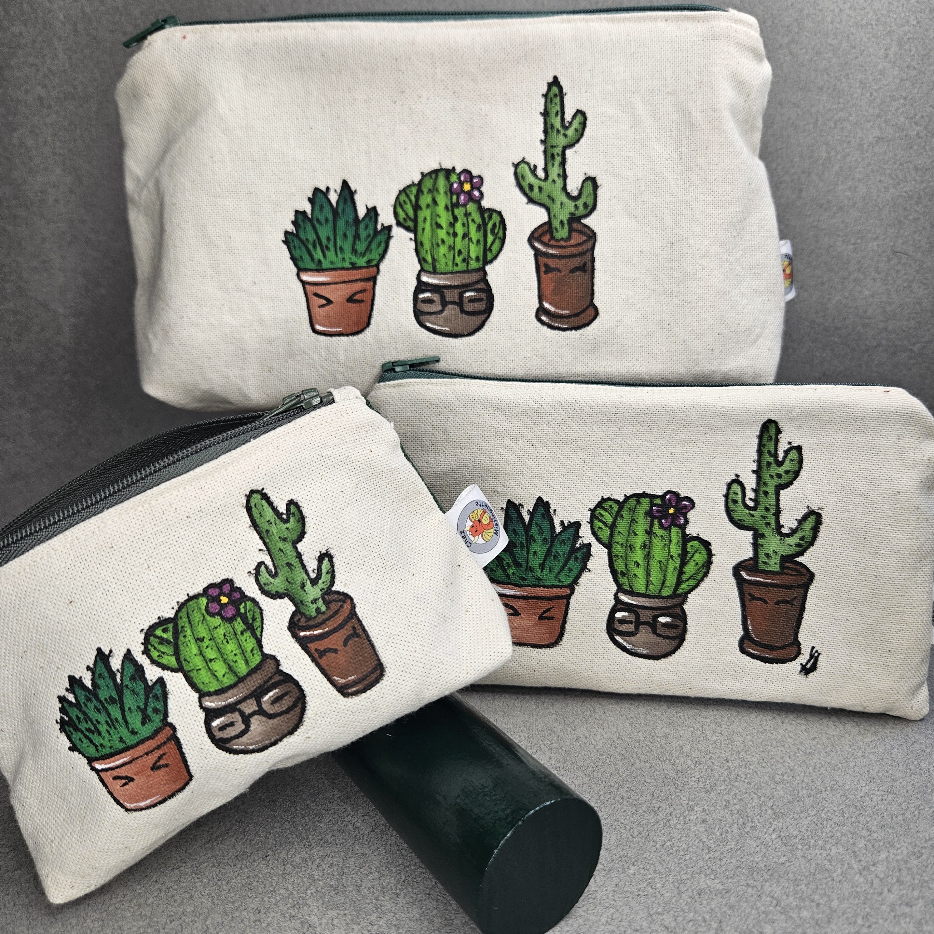 Trio Trousse, pochette, porte-monnaie trio de cactus