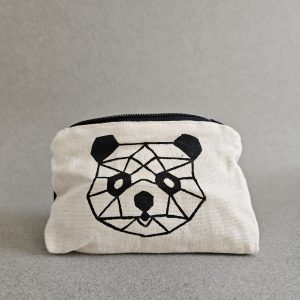 Vue de face ouvert porte-monnaie panda géométrique