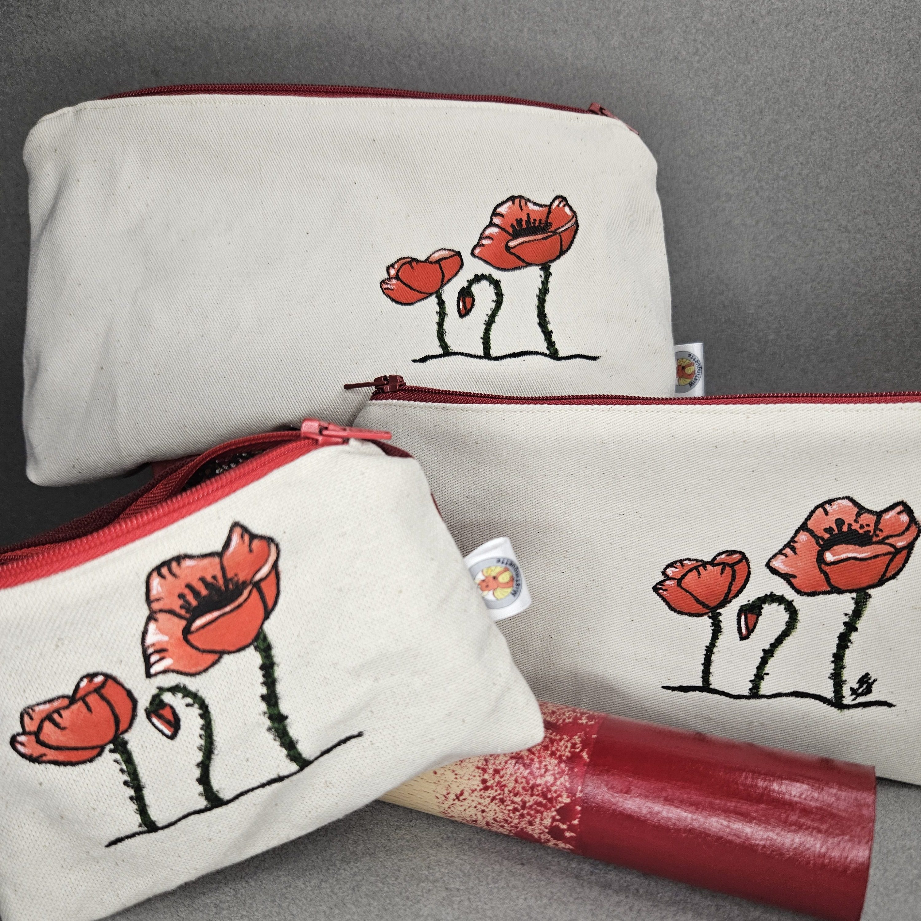 Trio trousse, pochette, porte-monnaie coquelicots