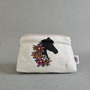 Porte-monnaie cheval fleuri vue de face ouvert