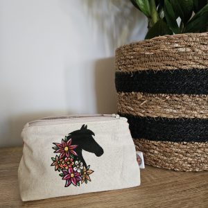 Porte-monnaie cheval fleuri