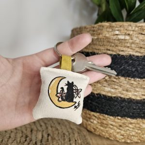 Porte-clé chat lune, anneau en métal pour accrocher