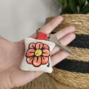 Porte-clé fleur rouge anneau en métal pour accrocher