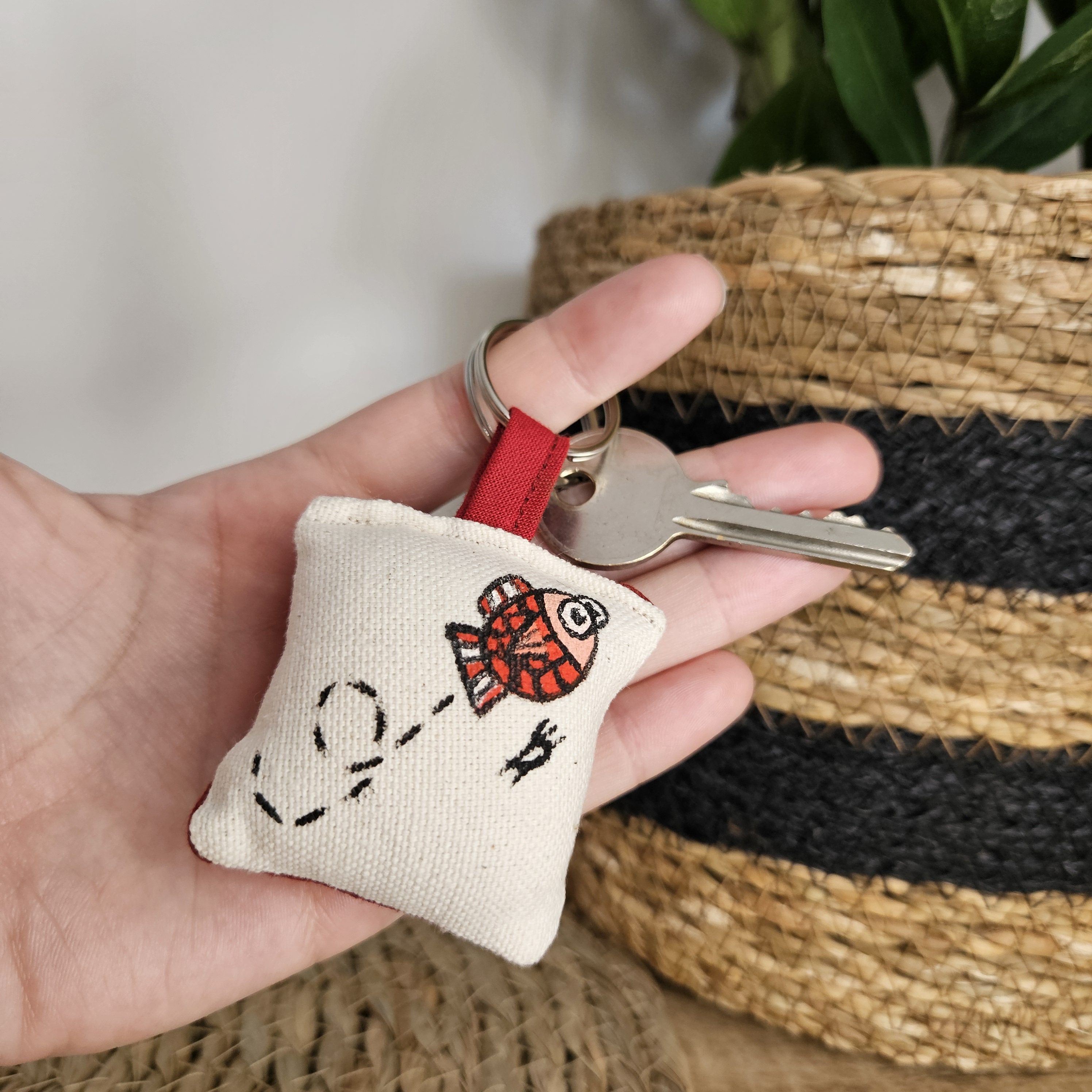 Porte-clé poisson cartoon, anneau en métal pour accrocher