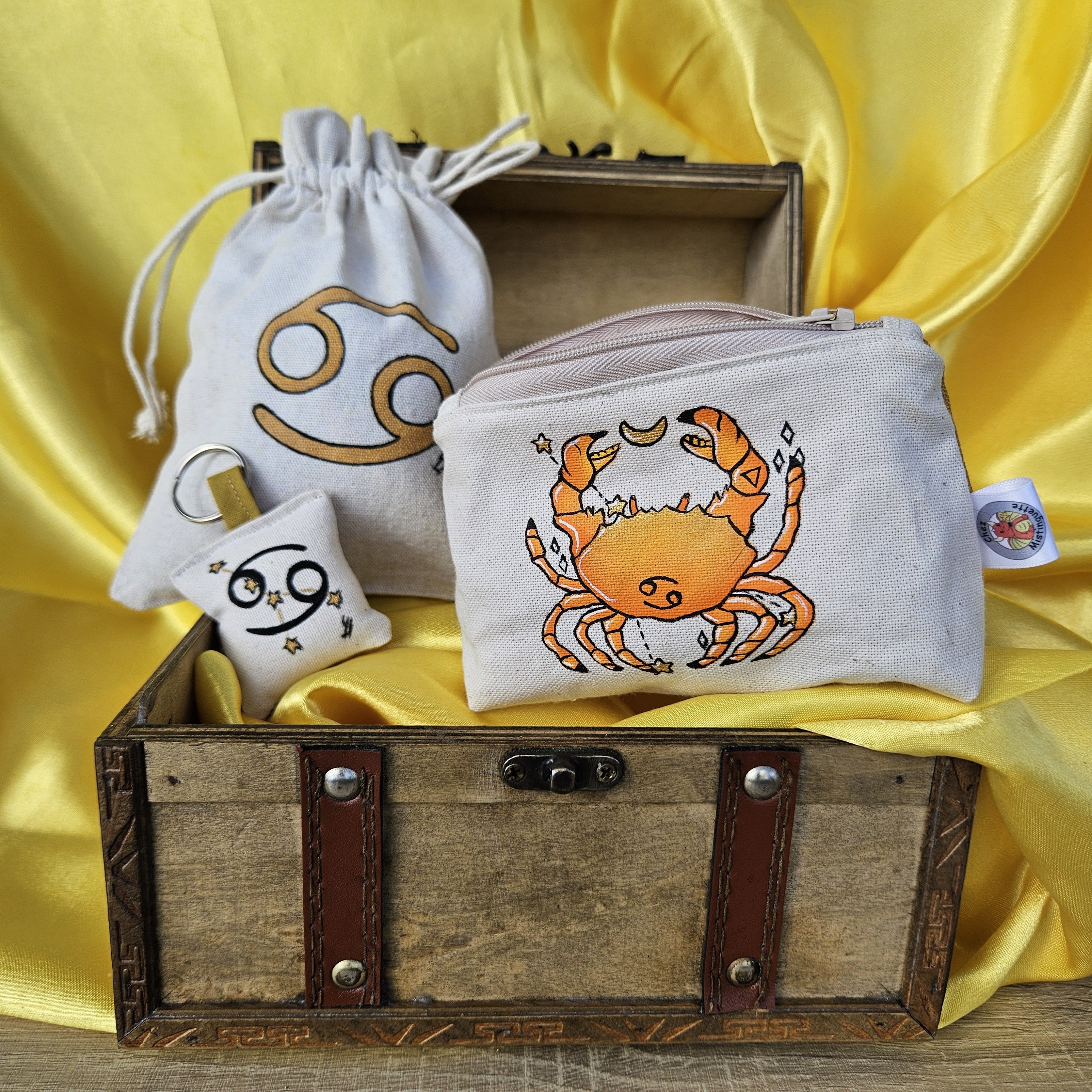 Coffret porte-monnaie et porte-clé Cancer avec leur pochon réutilisable