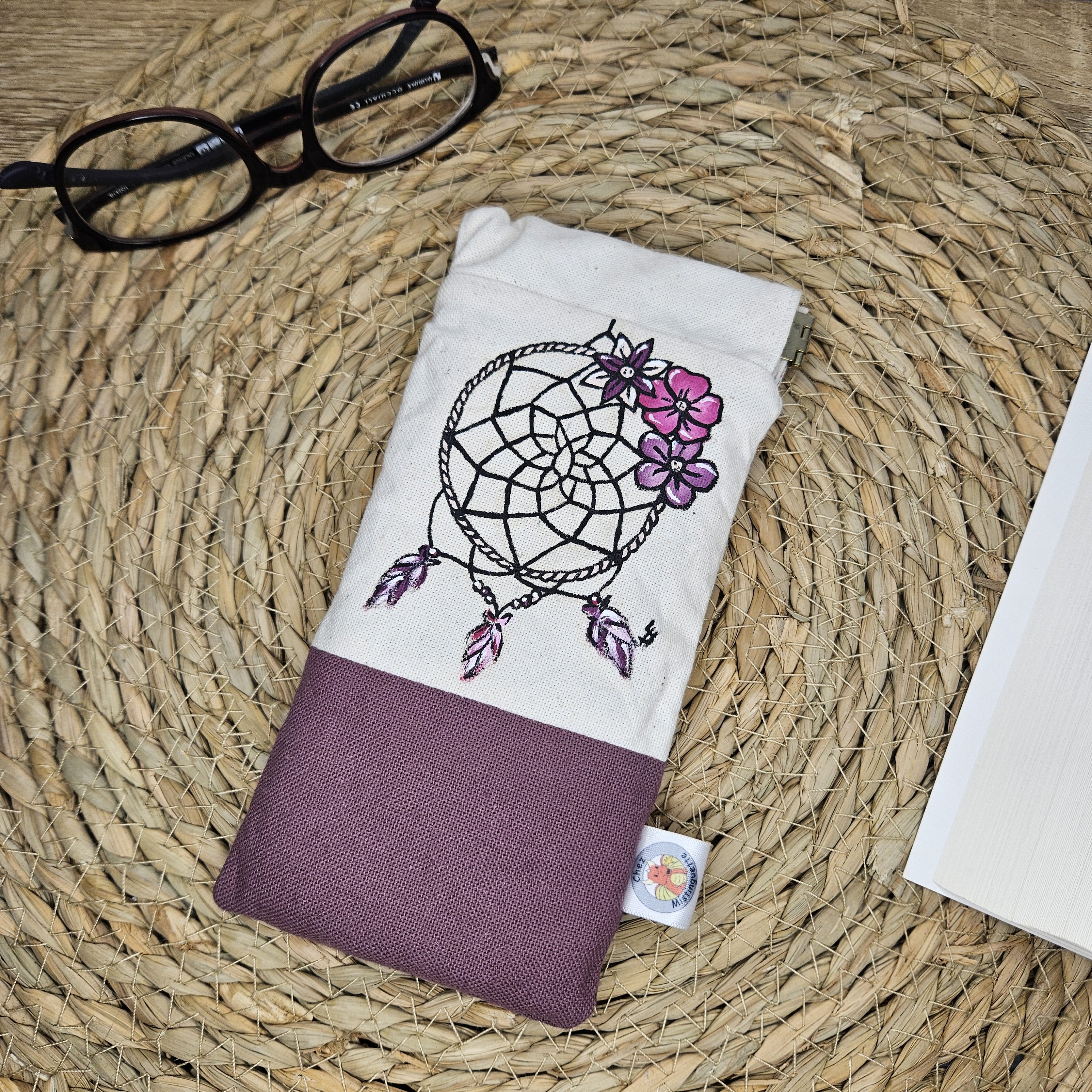 étui à lunettes attrape-rêve rose