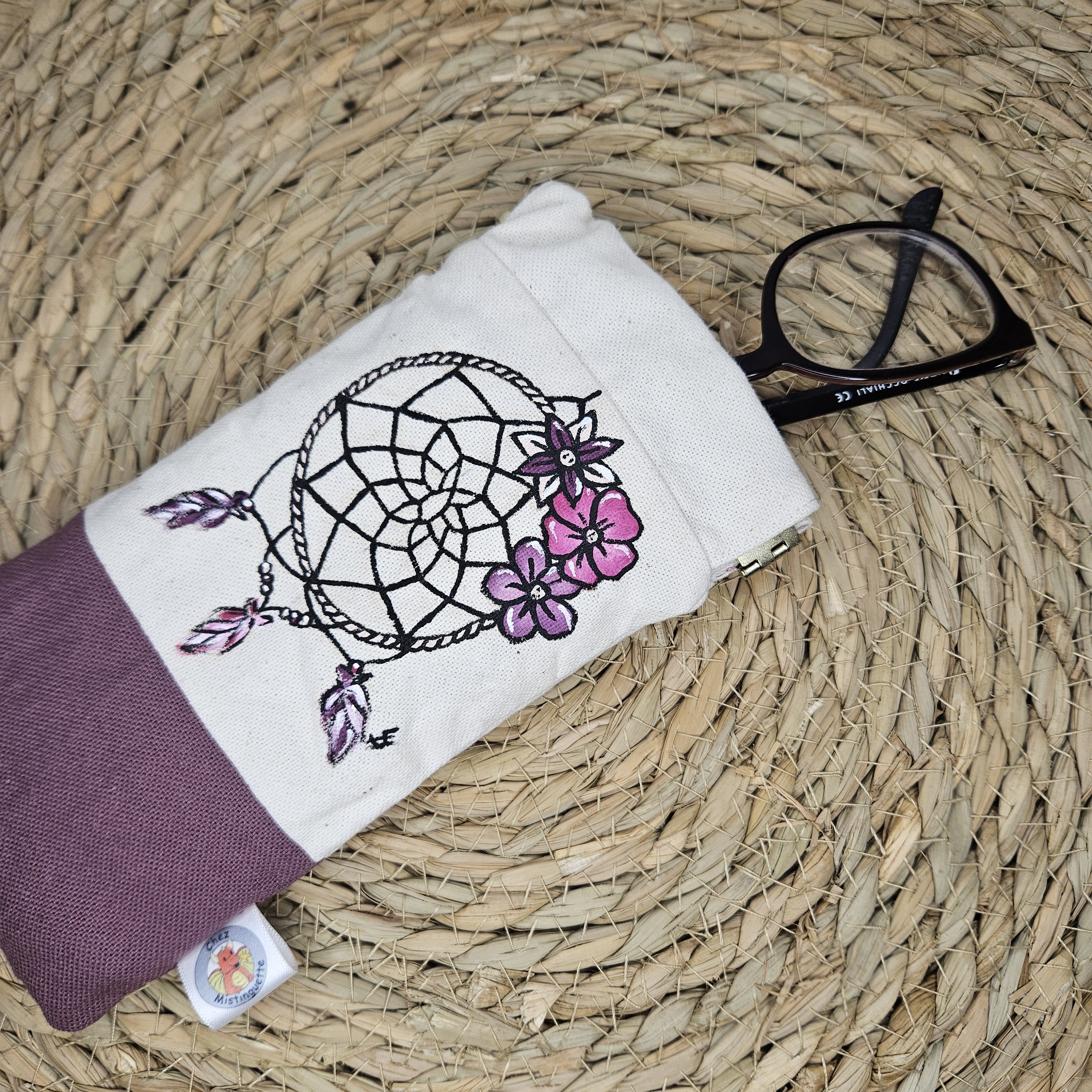 étui à lunettes attrape-rêve rose pour protéger tes lunettes
