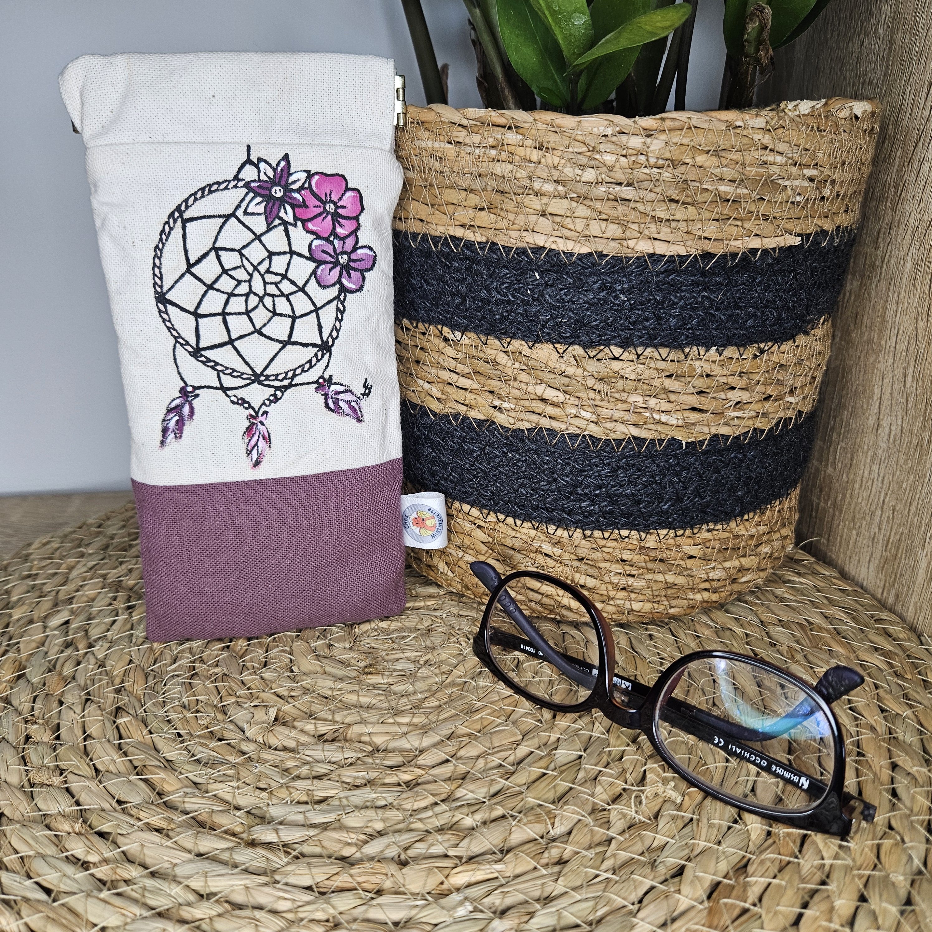 étui à lunettes attrape-rêve rose